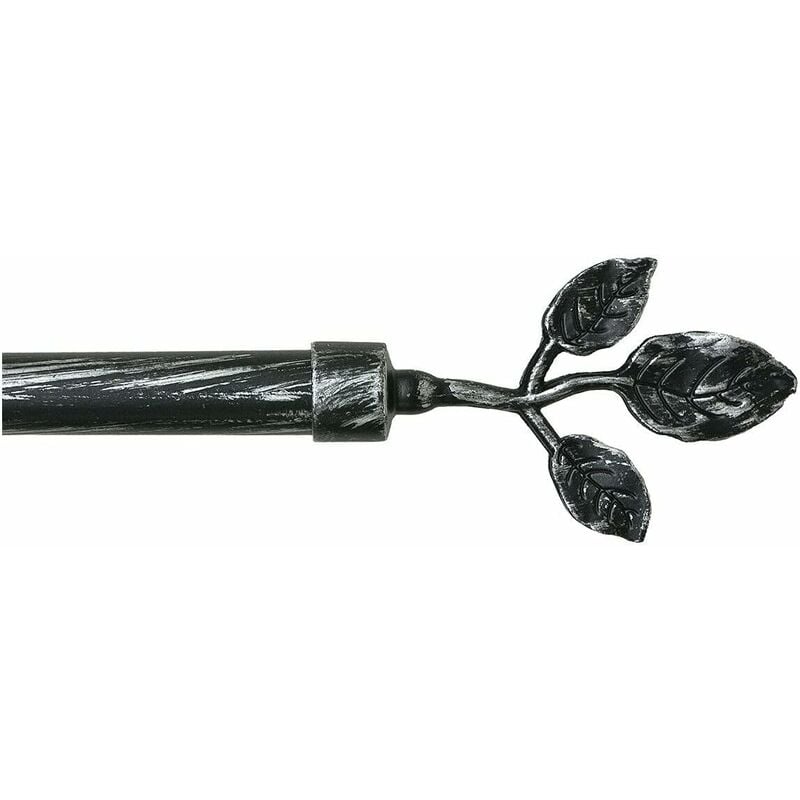foto del prodotto bastone tenda ferro estendibile asta scorritenda anelli foglie 120 210 cm nero argento