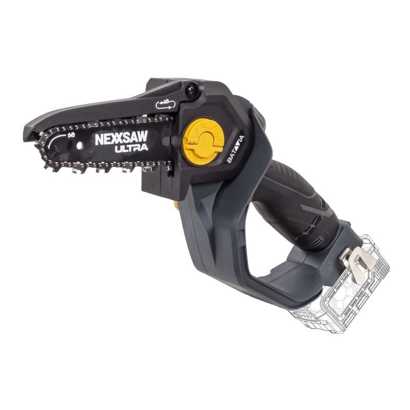 foto del prodotto batavia mini motosega brushless, elettrica a batteria 18v, taglio legno spessore 15cm, solo corpo macchina