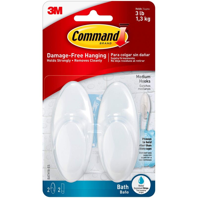 foto del prodotto bath18 es ganci da bagno medi con strisce resistenti all acqua, outofprint, m command