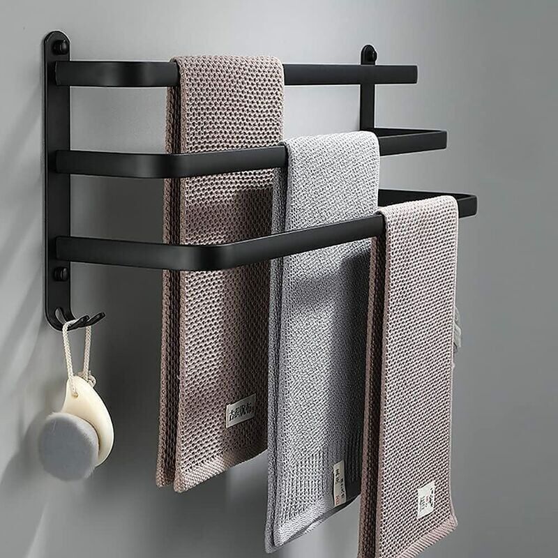 foto del prodotto bathroom towel rail, black adhesive wall mounted towel bar for shower and kitchen, waterproof towel rail with hook black, 60cm. 