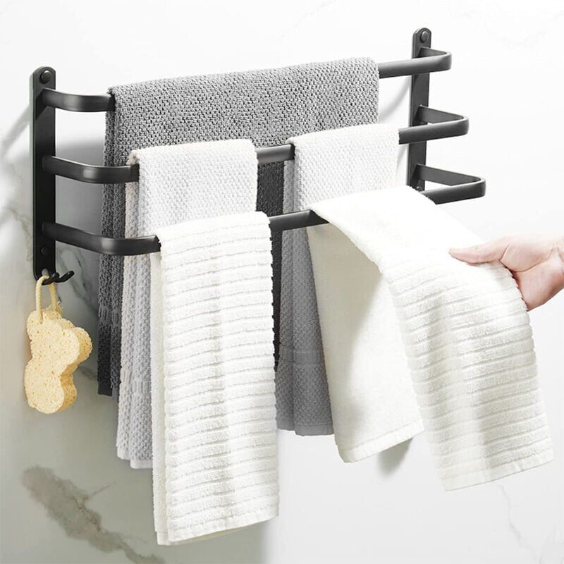 foto del prodotto bathroom towel rail, wall mounted black adhesive towel bar for shower and kitchen, waterproof towel rail with hook 502414.4cm
