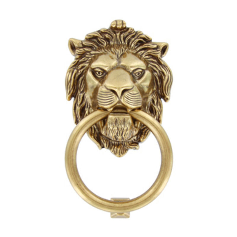 foto del prodotto battente per porta antichizzato mod leone con anello ottone finitura oro valenza h 190 mm