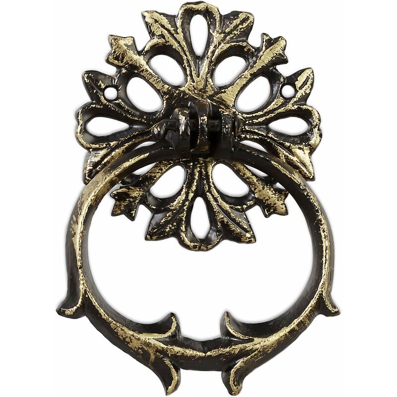 foto del prodotto battente per porta, battiporta ad anello, batacchio, stile rustico, ghisa, antico, hlp 13x9,5x2 cm ca., bronzo relaxdays