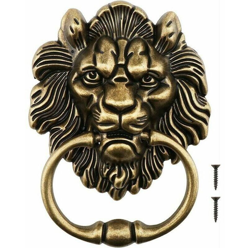 foto del prodotto battente per porta d ingresso sostitutivo con testa di tigre in bronzo antico, ciano