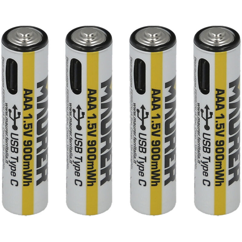foto del prodotto batteria aaa 1,5v ricaricabile tramite usb c 4 pz. 