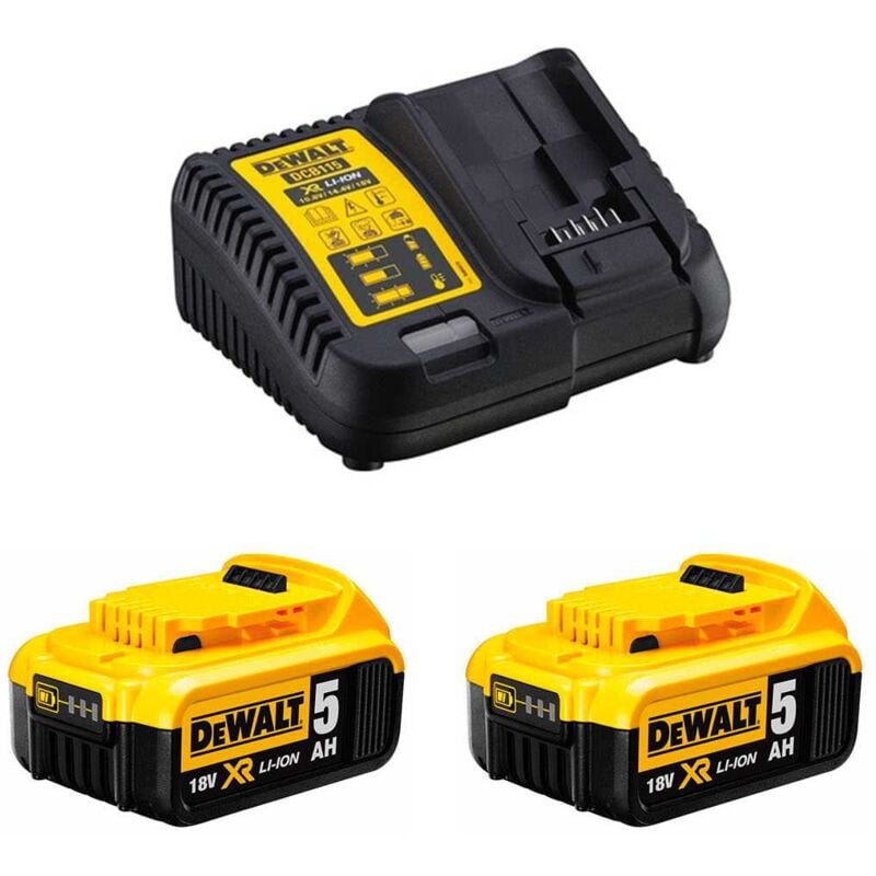 foto del prodotto batteria agli ioni di litio dewalt xr 2 pezzi da 5,0 ah, 18 v con caricatore caricabatteria dcb115 dcb184