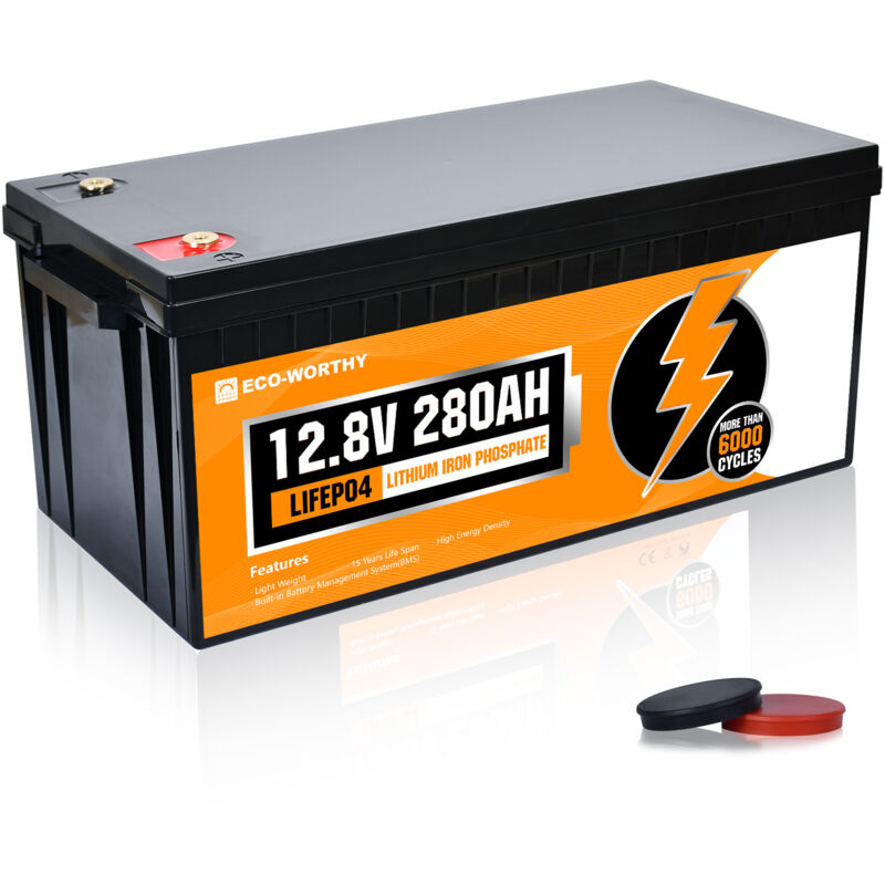 foto del prodotto batteria al litio 12v 280ah lifepo4 lithium battery ricaricabile con oltre 6000 cicli profondi e protezione bms per sistema solare, camper, casa, kit
