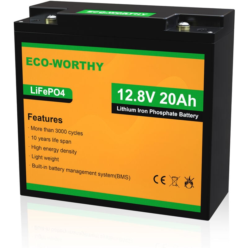 foto del prodotto batteria al litio lifepo4 ricaricabile 12v 20ah con ciclo profondo 3000 volte e protezione bms per kit pannello solare, per scooter, camper, marina,