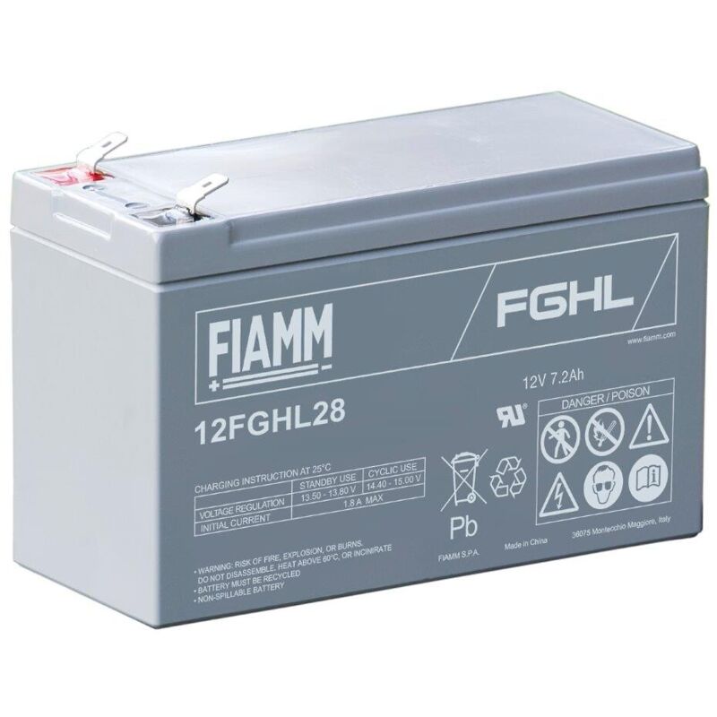 foto del prodotto batteria al piombo ermetica 12v 7,2ah con faston 6,35mm fiamm 12fghl28