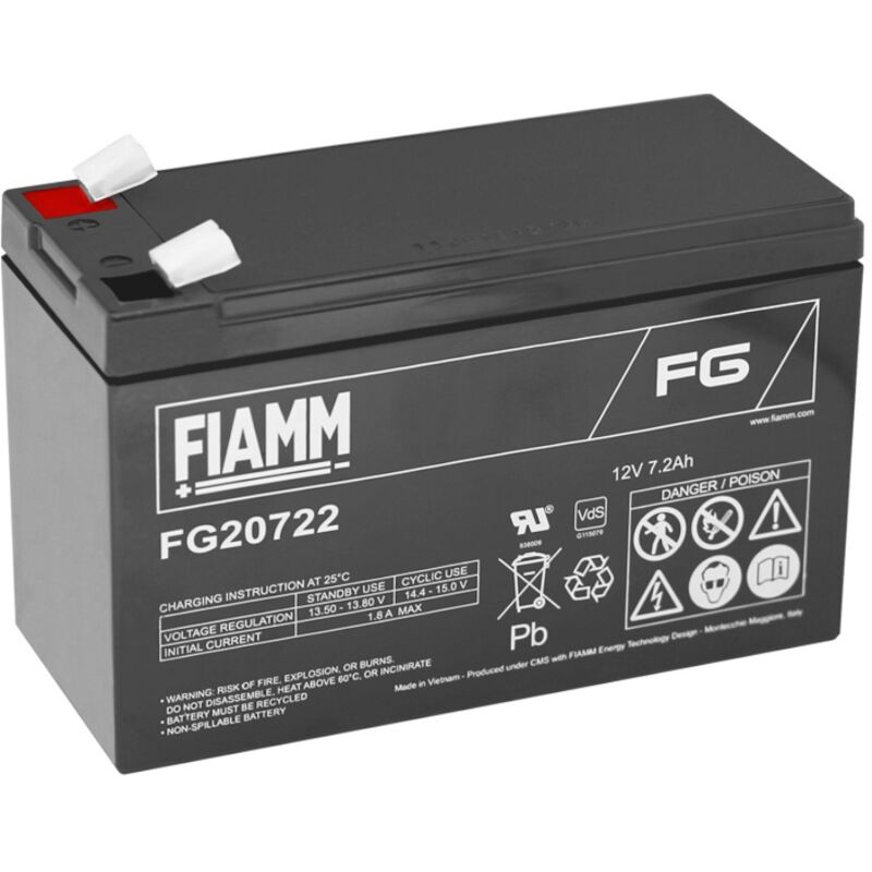 foto del prodotto batteria al piombo ermetica 12v 7,2ah con faston 6,35mm fiamm fg20722