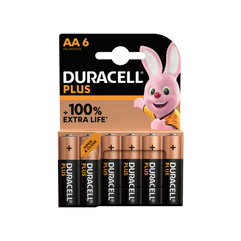 foto del prodotto batteria alcalina stilo aa duracell plus power con tecnologia duralock in blister da 6