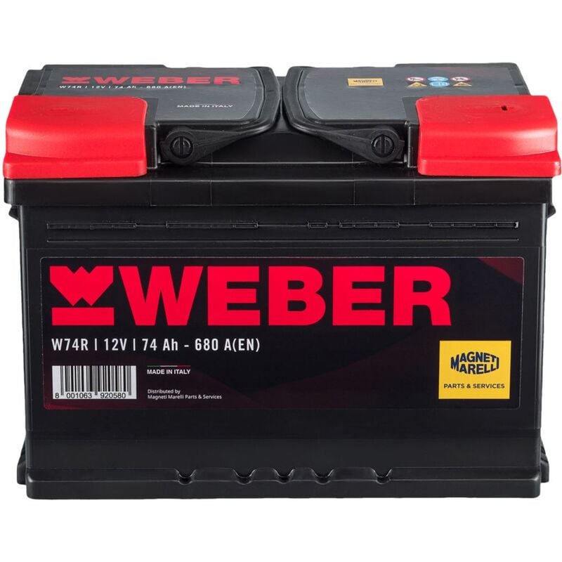 foto del prodotto batteria auto weber l03, batteria auto 74ah al piombo acido ad elevate prestazioni, senza manutenzione batteria auto 12v 74ah 680a b13 con