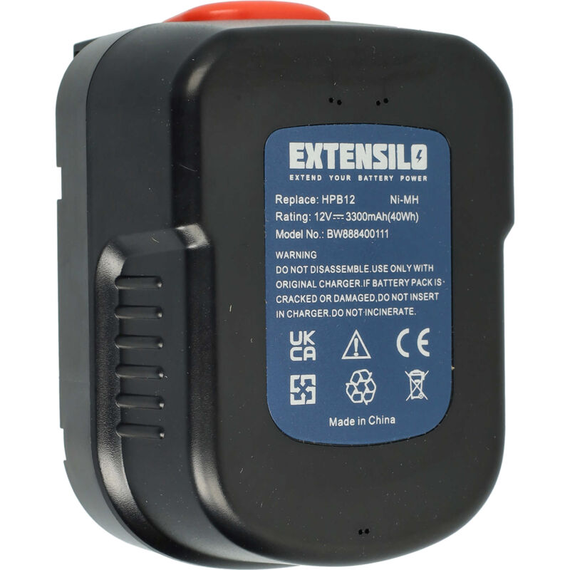 foto del prodotto batteria compatibile con black decker epc12ca, epc12cabk, epc12 h1, epc128 v attrezzo da lavoro 3300 mah, nimh, 12 v extensilo