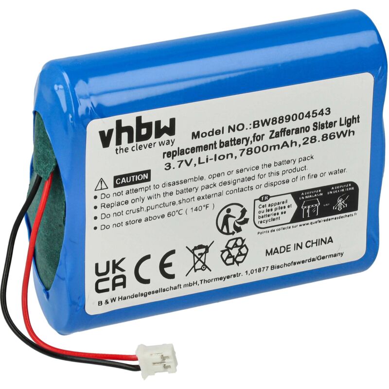 immagine 0 del prodotto batteria compatibile con zafferano ld1083v3, ld1081r3, ld1083r3, ld1081v3 lampada da tavolo, da comodino 7800mah, 3,7v, li ion vhbw