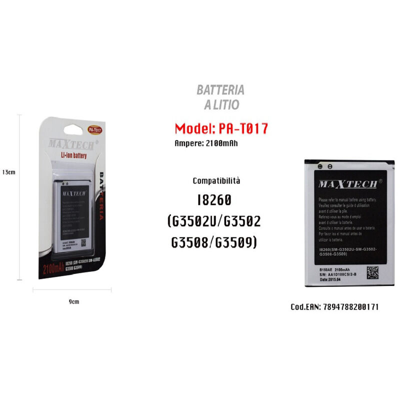 foto del prodotto batteria compatibile samsung galaxy trend 3 i8260 li ion battery 2100mah pa t017 maxtech