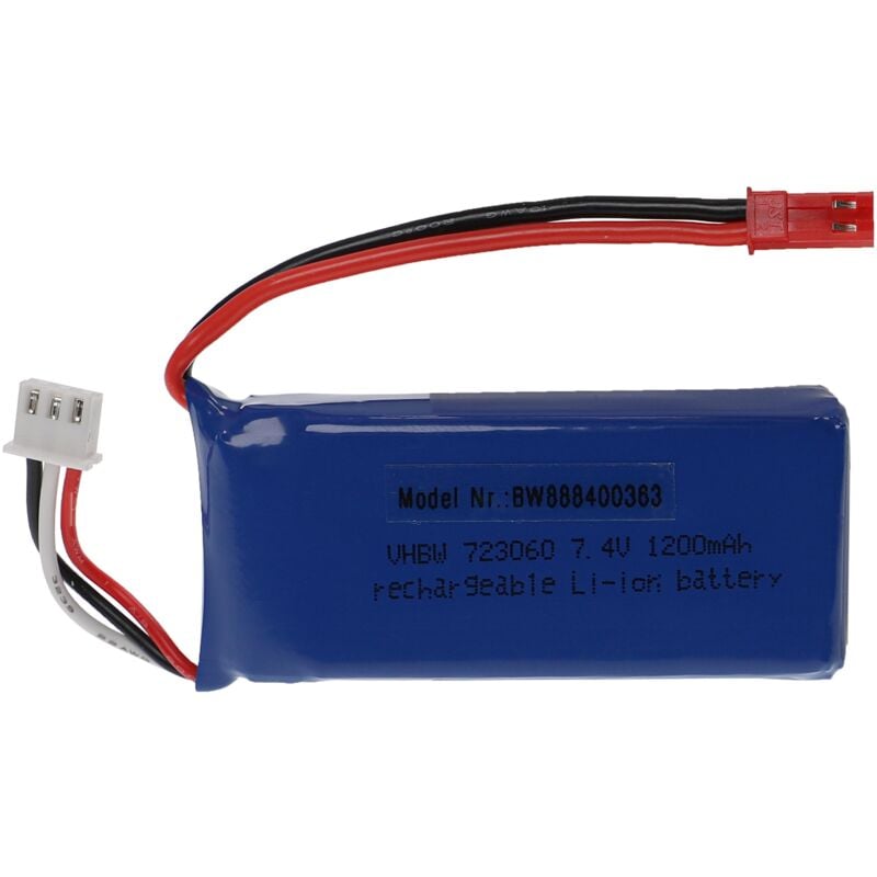 foto del prodotto batteria con bec per modellismo per es. macchine da corsa, elicotteri, aerei 1200mah, 7,4v, li poly, 65 x 30 x 16 mm vhbw