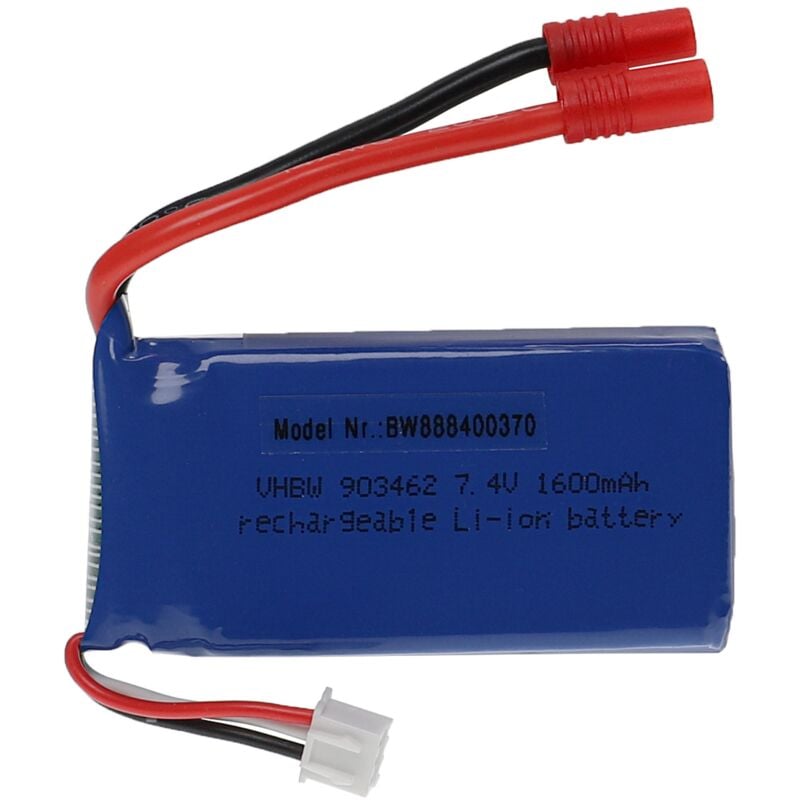 foto del prodotto batteria con connettore banana 3,5 mm per modellismo per es. macchine da corsa, elicotteri, aerei (1600mah, 7,4v, li-poly, 70 x 34 x 18 mm) - vhbw
