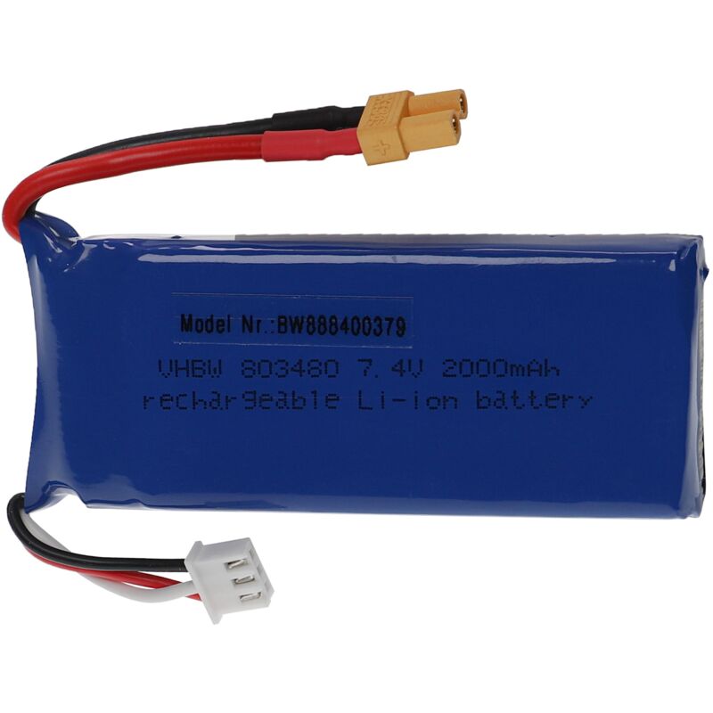 foto del prodotto batteria con xt30 per modellismo per es. macchine da corsa, elicotteri, aerei 2000mah, 7,4v, li poly, 84 x 34 x 20 mm vhbw