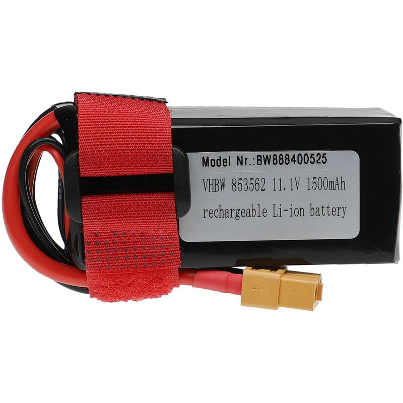 foto del prodotto batteria con xt60 per modellismo per es. macchine da corsa, elicotteri, aerei 1500mah, 11,1v, li poly, 72 x 37 x 28 mm vhbw