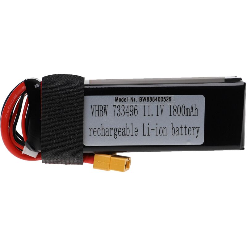 foto del prodotto batteria con xt60 per modellismo per es. macchine da corsa, elicotteri, aerei 1800mah, 11,1v, li poly, 108 x 36 x 21 mm vhbw