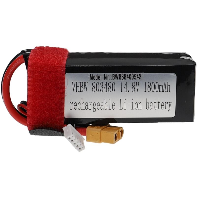 foto del prodotto batteria con xt60 per modellismo per es. macchine da corsa, elicotteri, aerei 1800mah, 14,8v, li poly, 91 x 36 x 35 mm vhbw