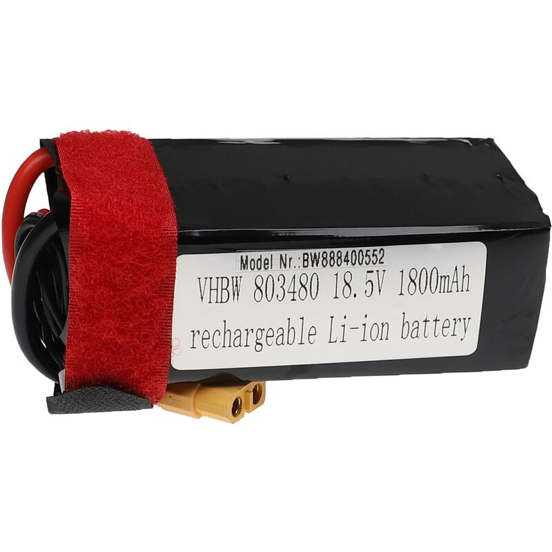 foto del prodotto batteria con xt60 per modellismo per es. macchine da corsa, elicotteri, aerei 1800mah, 18,5v, li poly, 91 x 36 x 43 mm vhbw