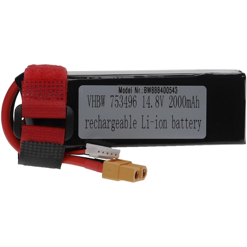 foto del prodotto batteria con xt60 per modellismo per es. macchine da corsa, elicotteri, aerei 2000mah, 14,8v, li poly, 105 x 36 x 32 mm vhbw