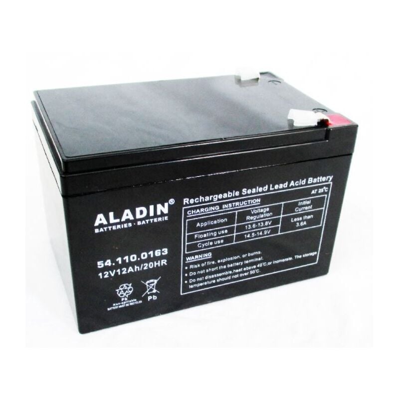 foto del prodotto batteria ermetica al gel aladin 12v 12ah polo positivo sinistro per trattorino