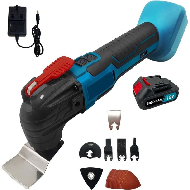 foto del prodotto batteria oscillante multi tools 3 angolo oscillante ricarica veloce rilascio 20000rpm con 6pcs accessori utensili taglio, rettifica, graffio, 1x