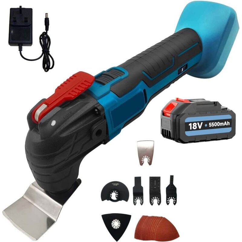 foto del prodotto batteria oscillante multi tools 3 angolo oscillante ricarica veloce rilascio 20000rpm con 6pcs accessori utensili taglio, rettifica, graffio, 1x