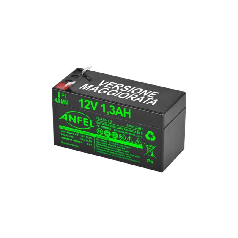 foto del prodotto batteria piombo 12v 1,3ah 1,2ah ermetica vrla , adatta per ups gruppi di continuita , videosorveglianza, sistemi di allarme, mobilita elettrica,
