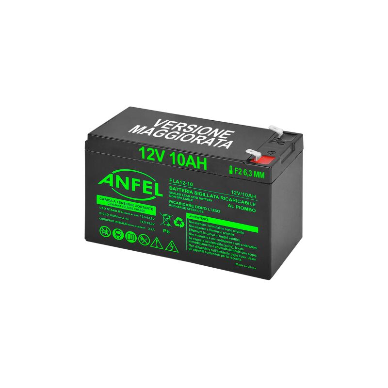 foto del prodotto batteria piombo 12v 10ah ermetica vrla , adatta per ups gruppi di continuita , videosorveglianza, sistemi di allarme, mobilita elettrica,