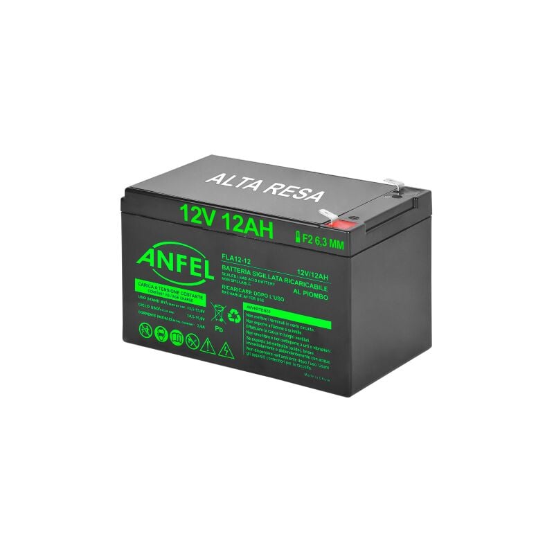 foto del prodotto batteria piombo 12v 12ah ermetica vrla , adatta per ups gruppi di continuita , videosorveglianza, sistemi di allarme, mobilita elettrica,