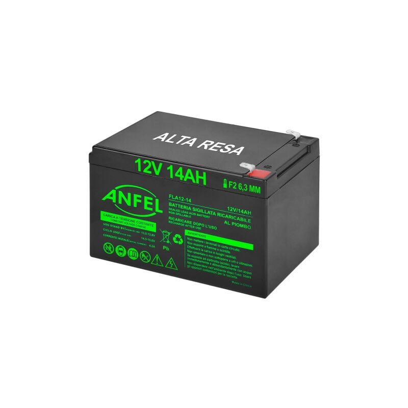 foto del prodotto batteria piombo 12v 14ah ermetica vrla , adatta per ups gruppi di continuita , videosorveglianza, sistemi di allarme, mobilita elettrica,