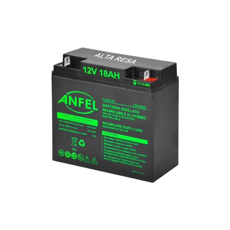 foto del prodotto batteria piombo 12v 18ah ermetica vrla , adatta per ups gruppi di continuita , videosorveglianza, sistemi di allarme, mobilita elettrica, giocattoli
