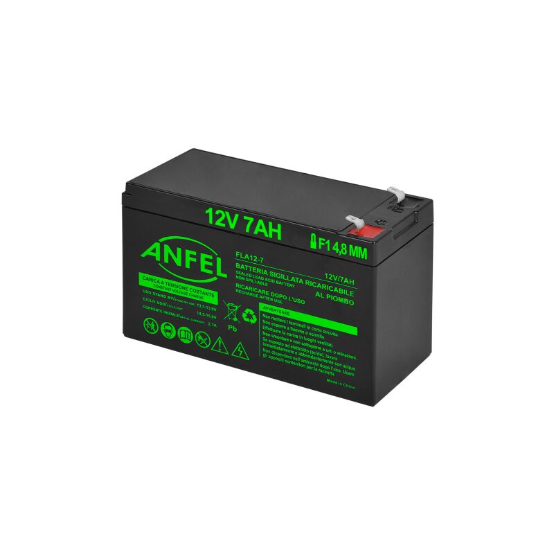 foto del prodotto batteria piombo 12v 7ah ermetica vrla , adatta per ups gruppi di continuita , videosorveglianza, sistemi di allarme, mobilita elettrica,