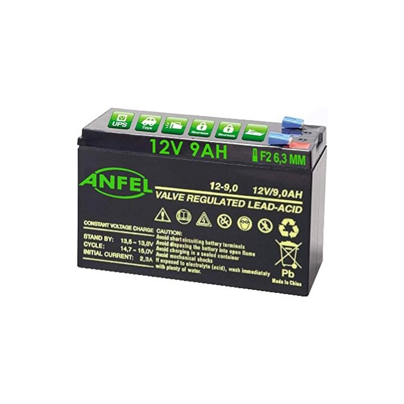 foto del prodotto batteria piombo 12v 9ah ermetica vrla , adatta per ups gruppi di continuita , videosorveglianza, sistemi di allarme, mobilita elettrica,