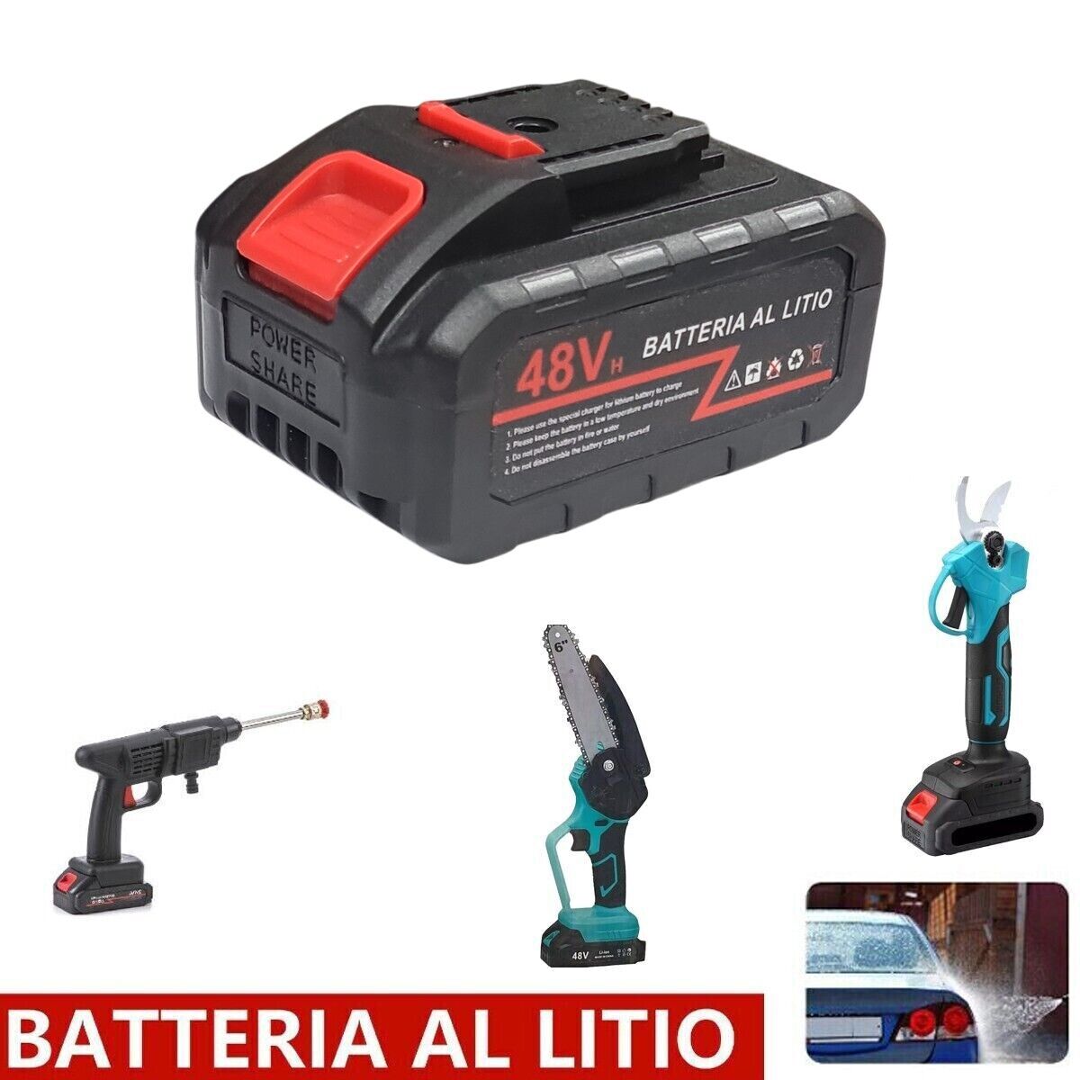 foto del prodotto batteria ricambio 48v max per mini sega elettrica idropulitrice motosega cesoia