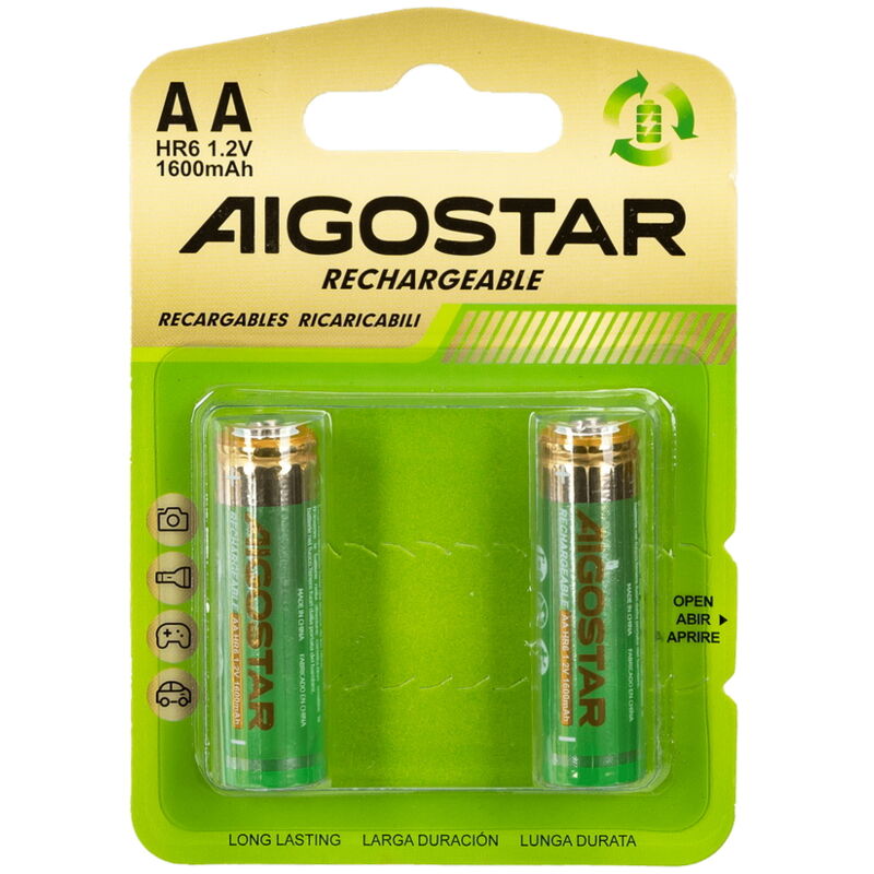 foto del prodotto batteria ricaricabile aigostar 1,2v aa stilo 1600mah confezione da 2 pile