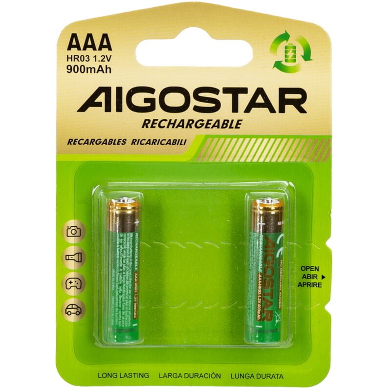 foto del prodotto batteria ricaricabile aigostar 1,2v aaa ministilo 900mah confezione da 2 pile