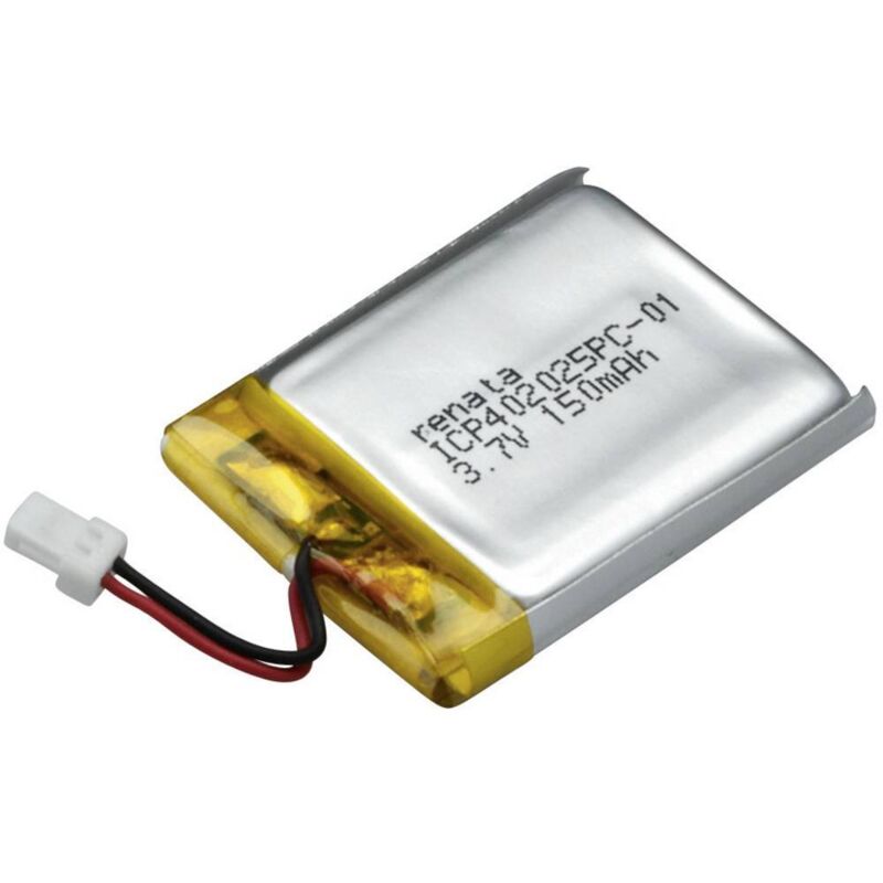 foto del prodotto batteria ricaricabile speciale prismatica con spina lipo renata icp402025pc-1 3.7 v 155 mah