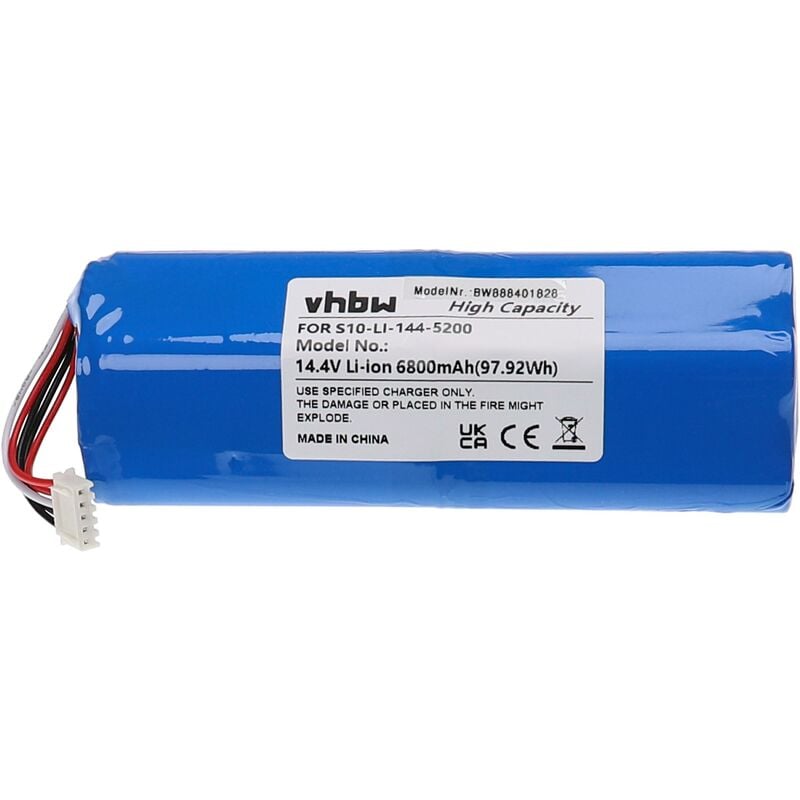 foto del prodotto batteria sostituisce ecovacs s10 li 144 6800, s10 li 144 5200, 201 1913 4200, 201 1913 4201 per aspirapolvere home cleaner 6800mah, 14,4v vhbw
