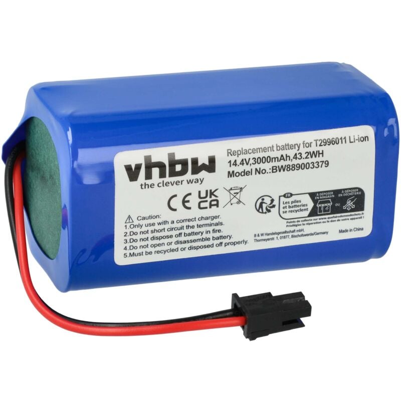 foto del prodotto batteria sostituisce eufy t2996011, u092 inr mh1 4s1p per home cleaner 3000mah, 14,4v, li ion vhbw