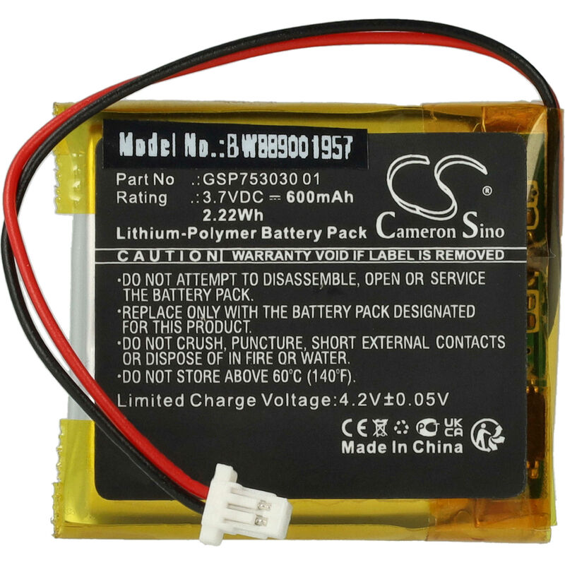 foto del prodotto batteria sostituisce jbl gsp753030 01 per auricolari cuffie wireless 600mah, 3,7v, li poly vhbw