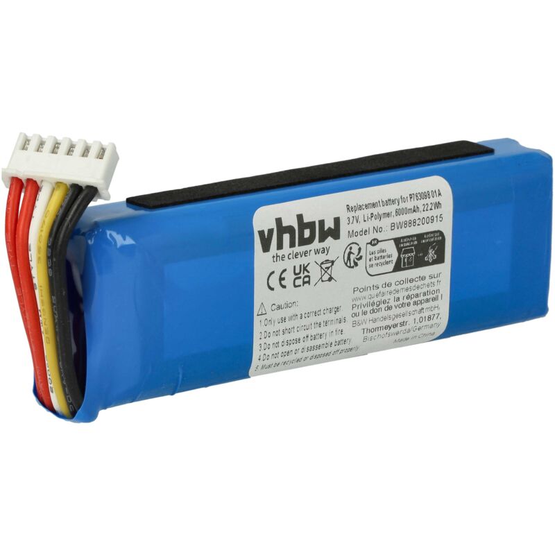 foto del prodotto batteria sostituisce jbl p763098 01a per casse, altoparlanti, speaker (6000mah, 3,7v, li-poly) - vhbw
