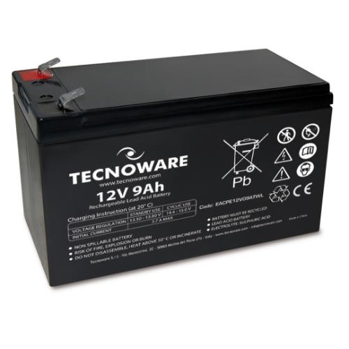 foto del prodotto batteria tecnoware 12v 9.0ah faston 6,3mm long life 24 mesi garanzia eacpe12v09atwl