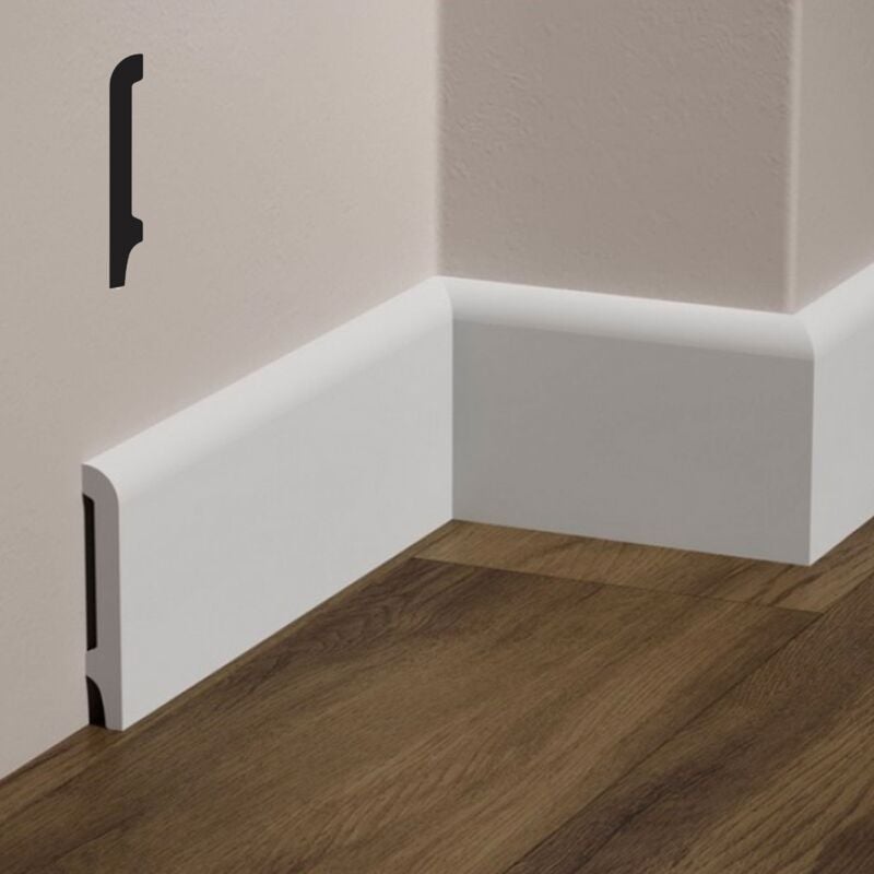 foto del prodotto battiscopa becco di civetta in polimeri feelingwood hd 120x15mm bianco prezzo al metro 