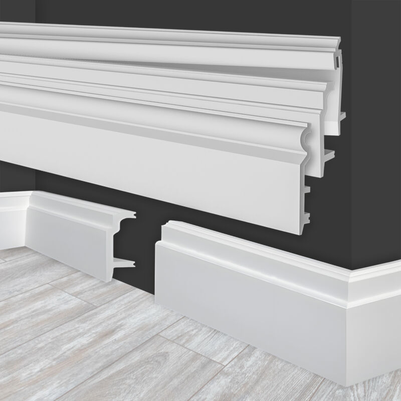 foto del prodotto battiscopa hdps in plastica bianca listelli per pavimenti plastico listelli luminosi illuminazione indiretta a led hf 1 108x24 mm de , 2 meter 