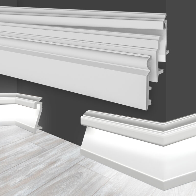 foto del prodotto battiscopa hdps in plastica bianca listelli per pavimenti plastico listelli luminosi illuminazione indiretta a led musterst ck de , hf 3 109x22
