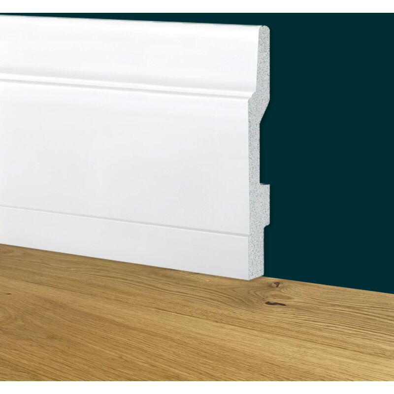 foto del prodotto battiscopa modernissimo bianco mod. dubai 130x15x2000mm in polimeri polistrutturato